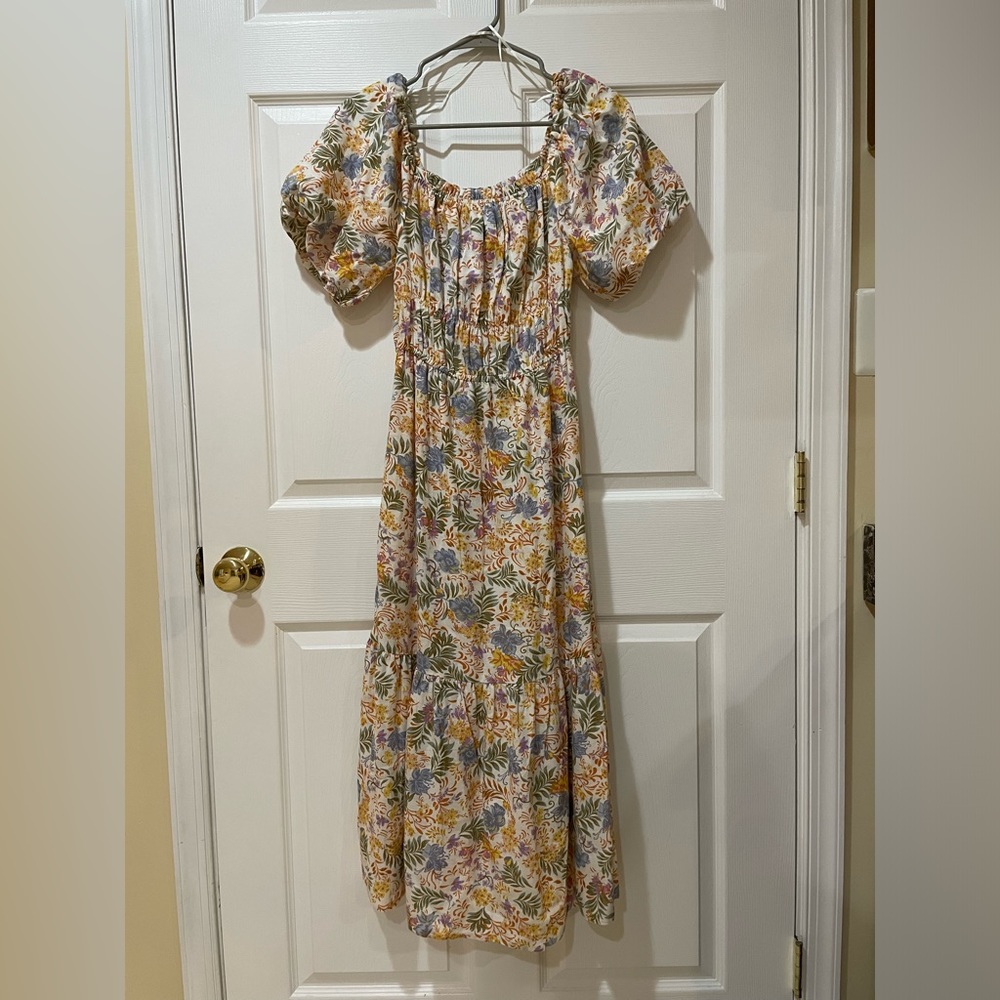 Yellow floral off the shoulder midi dress (nwot)